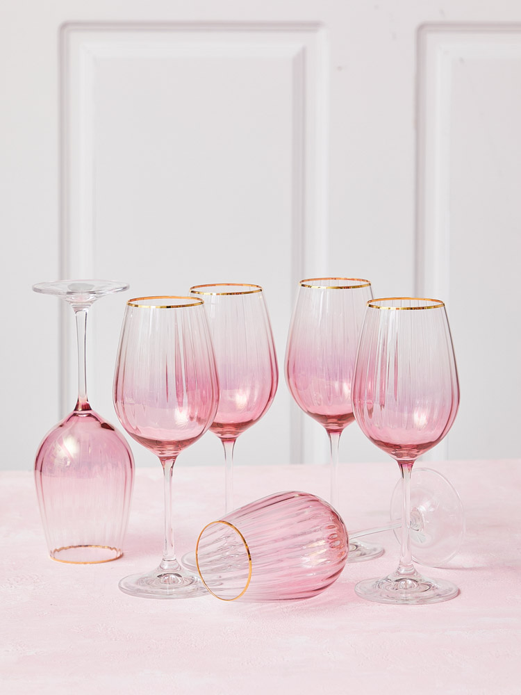 Kate Serie Weißweinglas in rosa mit goldenem Rand