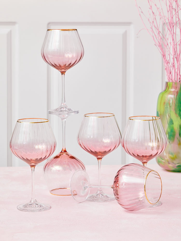 Kate Serie Rotweinglas in rosa mit goldenem Rand