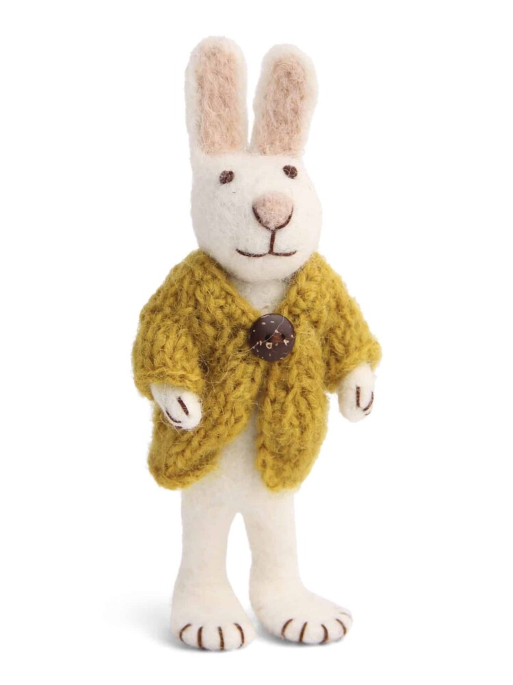 Filz hat mit Hose und blauem Ei, 21312, Osterhase, Hase in weißer Wolle, Topf und Sieb, ein Topf & Sieb, Remix von Sofie, Tischdekorationen, Verzierungen für Äste nachhaltige Dekoration, Bio-Wolle, Osterdekorationen