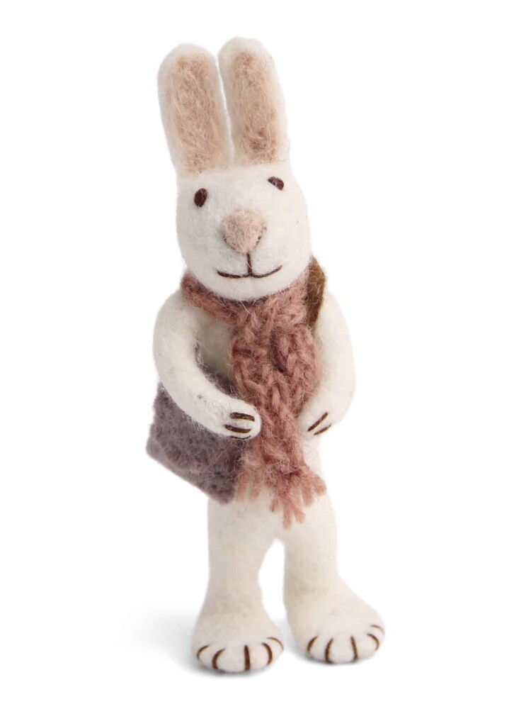 Filz hat mit Hose und blauem Ei, 21312, Osterhase, Hase in weißer Wolle, Topf und Sieb, ein Topf & Sieb, Remix von Sofie, Tischdekorationen, Verzierungen für Äste nachhaltige Dekoration, Bio-Wolle, Osterdekorationen
