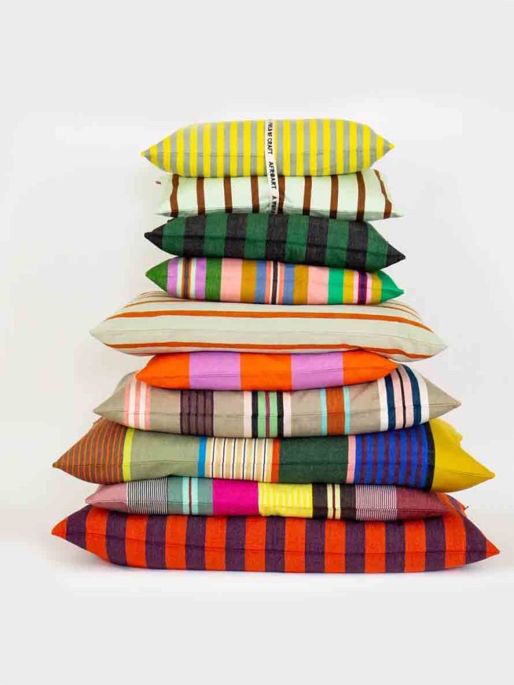 Afroart Fair Trade Kissen mit Baumwollstreifen