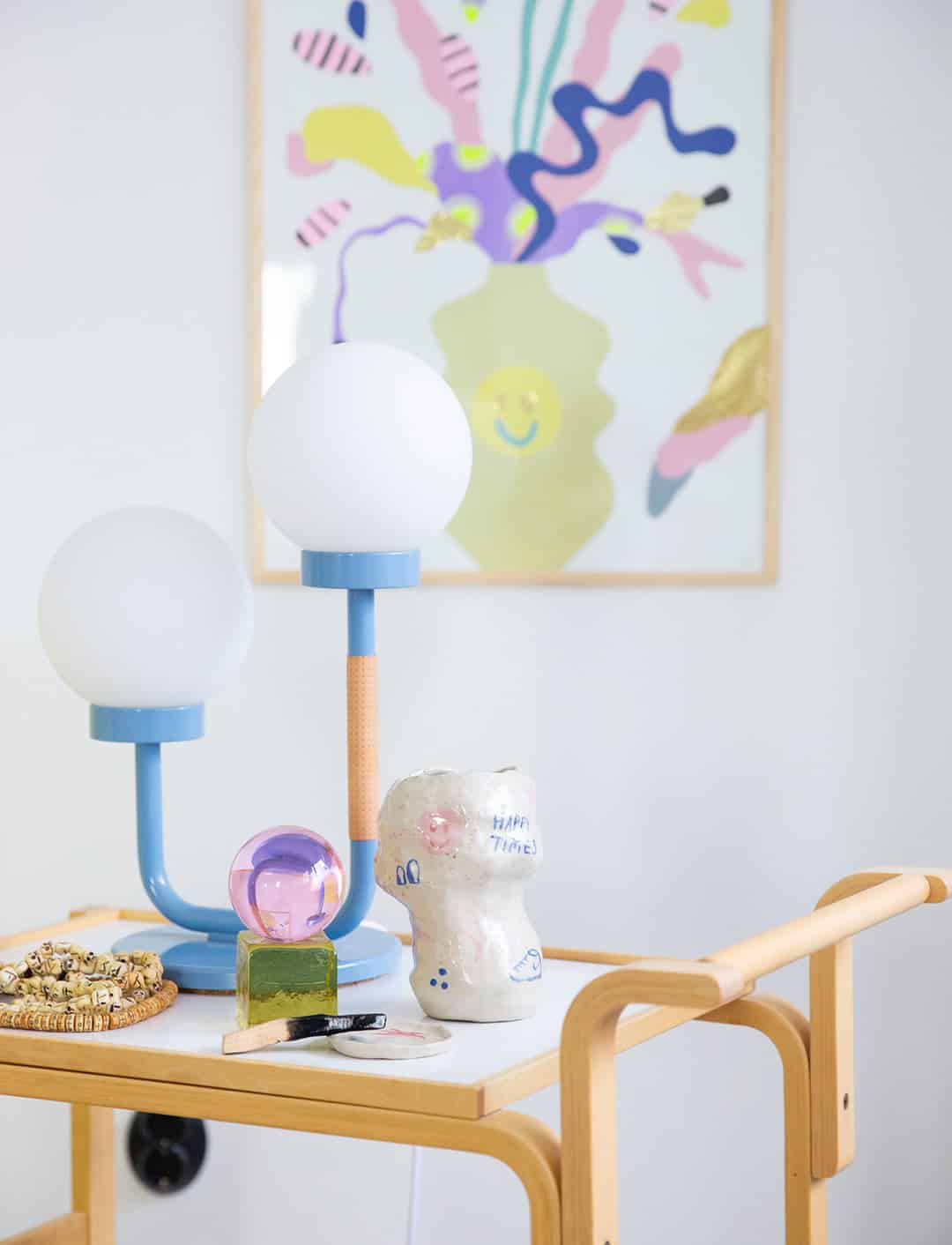 Remix von Sofie, schwedische Ninja, Tischlampe, kleiner Liebling, schwedisches Design, Maria gustavsson, Doppellamm, blaue Lampe,