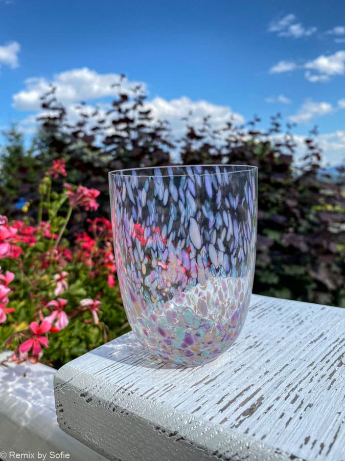 Konfetti Glas Pastello, ,Splash Glas, anna von lipa großer Spritzer, Opalglas, Opalglas, Bohemian Gläser, handgeblasene Gläser, Mundglas, Glas mit Opalflecken, Remix von Sofie, anna von lipa Händler