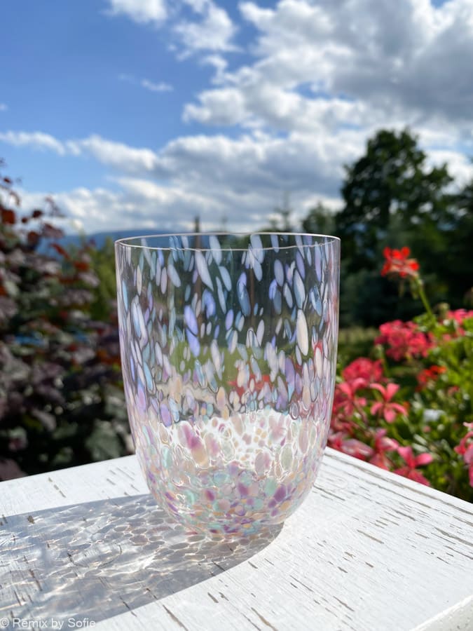 Konfetti Glas Pastello, ,Splash Glas, anna von lipa großer Spritzer, Opalglas, Opalglas, Bohemian Gläser, handgeblasene Gläser, Mundglas, Glas mit Opalflecken, Remix von Sofie, anna von lipa Händler