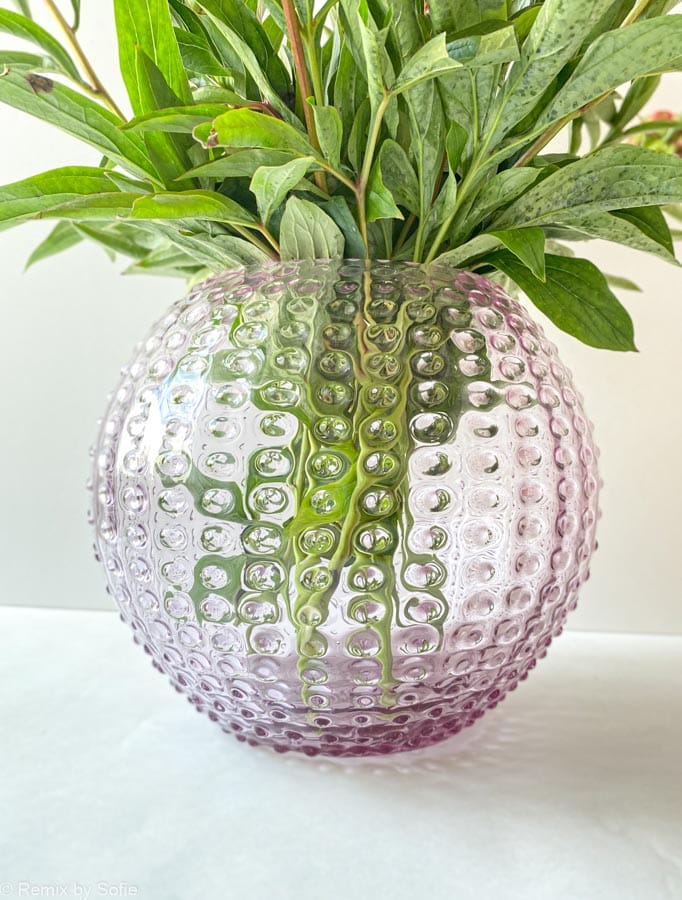 Igelvase 24 cm heller Bernstein, anna von lipa Vase, Vase aus Igelglas, mundgeblasenes Glas, Hobnailglas, Bohemianglas, Remix von Sofie
