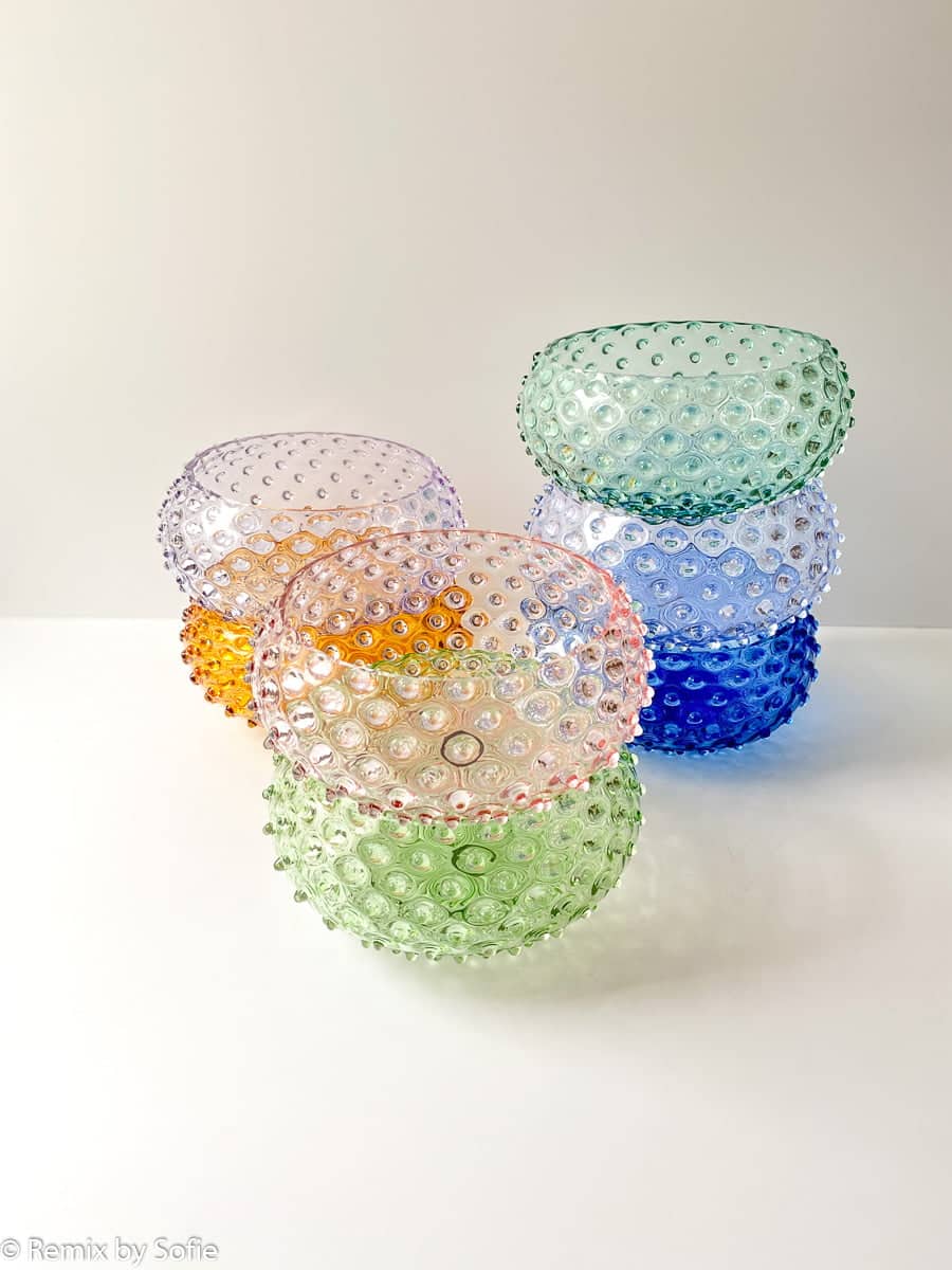 Anna von Lipa, Igelglas, Igelschale, Igelschale, anna von Lipaschale, Igelglasschüssel, Schale 24 cm, handgeblasenes Glas, Hobnailglas