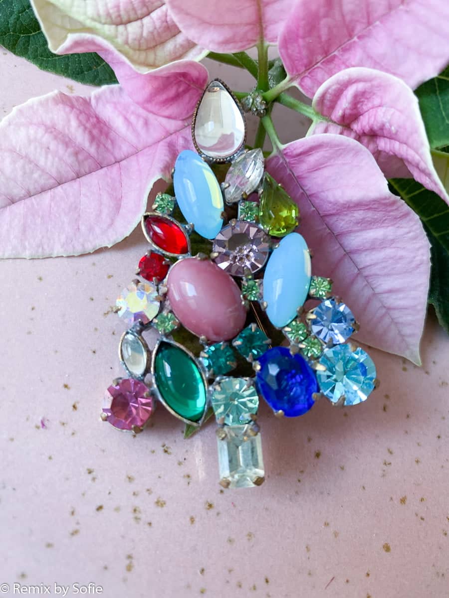 Weihnachtsbaum Brosche, Brosche in Strass, Vintage Brosche,