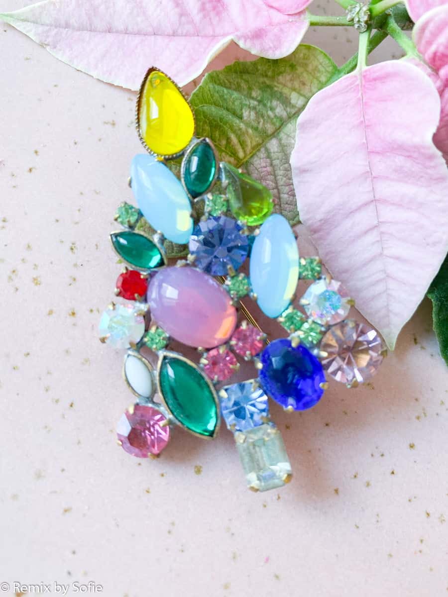 Weihnachtsbaum Brosche, Brosche in Strass, Vintage Brosche,