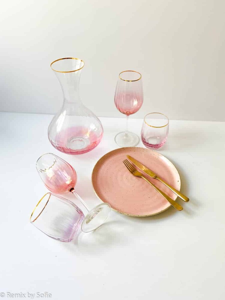 kate Glas mit Goldrand grün, Weinglas, Rotweinglas, Burgunder Glas