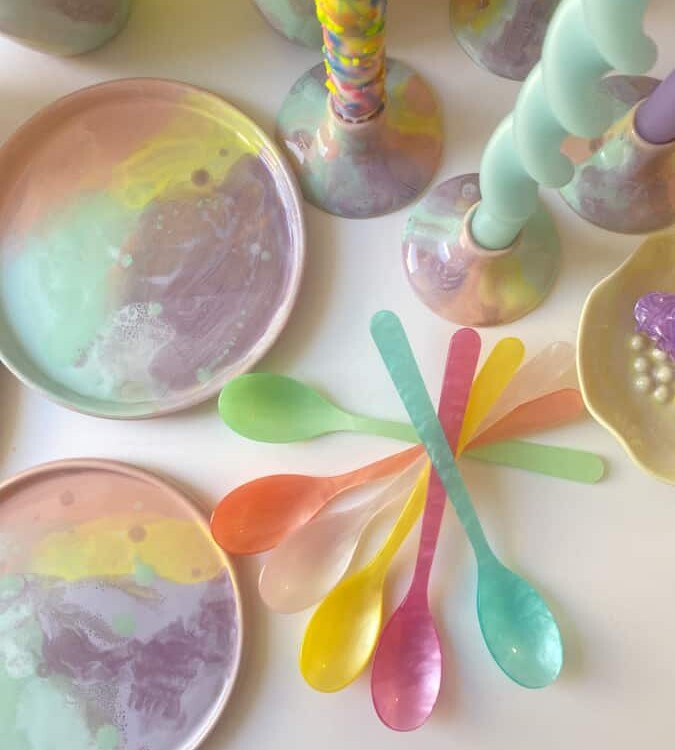 Regenbogen-Spritzschüssel, Keramikschüssel, Keramikschale, Ton von tina marie, Remix von Sofie, Frühstücksschüssel, Pastellschüssel