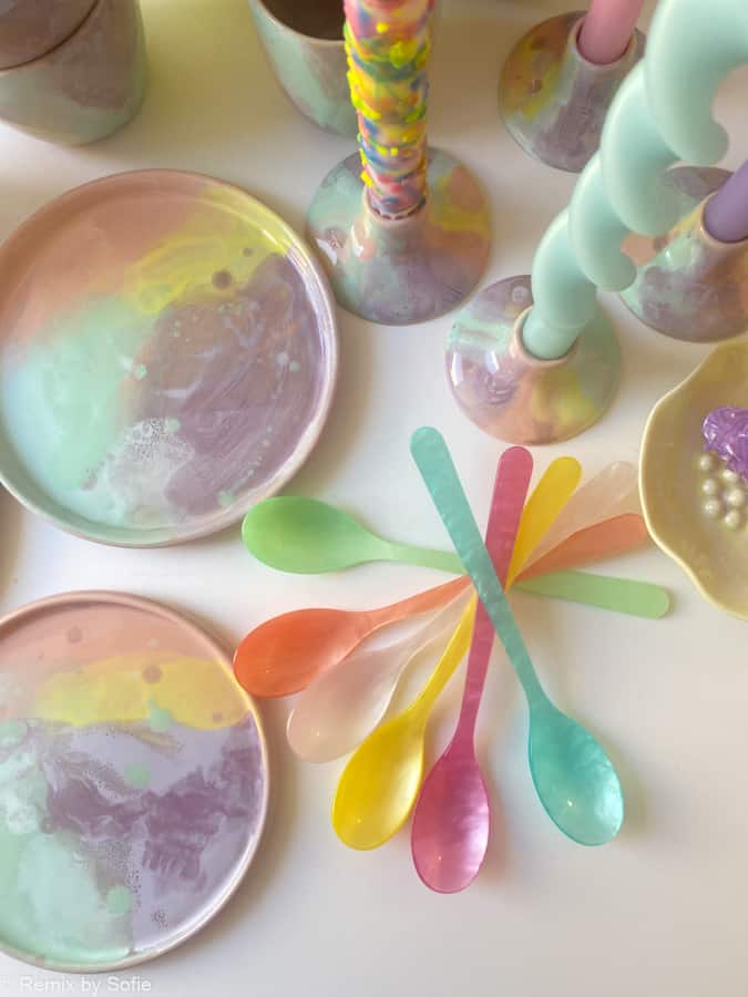 Regenbogen-Spritzschüssel, Keramikschüssel, Keramikschale, Ton von tina marie, Remix von Sofie, Frühstücksschüssel, Pastellschüssel