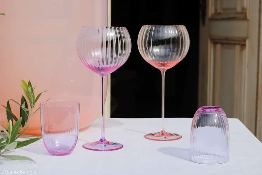 Weinglas, handgeblasen, rosa Glas, Remix von Sofia, Anna von Lipa Weinglas, Rotweinglas, Weinglas, mundgeblasenes Weinglas, Weinglas, Lyon Weinglas.