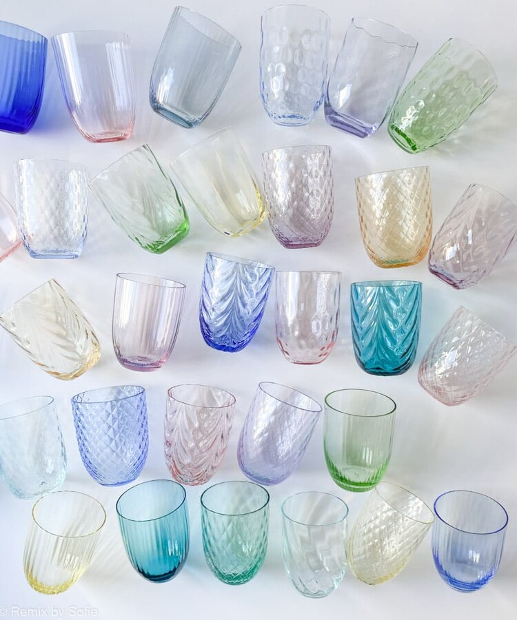 Anna von lipa, Remix von Sofie, Anna von lipa glass, handgeblasenes Glas, handgeblasenes Glas, Trinkglas, Wasserglas, farbiges Glas, Mix- und Mattckglas, Mix & Mattckglas, Becher, Watglas, Wirbelglas, Harlekinglas, Spiralglas, Bambusglas, Olivenglas, Tischbezug, anna von lipa glass, anna von lipa retailer