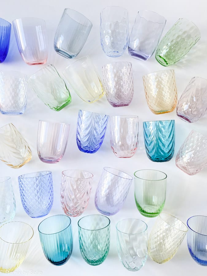 Anna von lipa, Remix von Sofie, Anna von lipa glass, handgeblasenes Glas, handgeblasenes Glas, Trinkglas, Wasserglas, farbiges Glas, Mix- und Mattckglas, Mix & Mattckglas, Becher, Watglas, Wirbelglas, Harlekinglas, Spiralglas, Bambusglas, Olivenglas, Tischbezug, anna von lipa glass, anna von lipa retailer