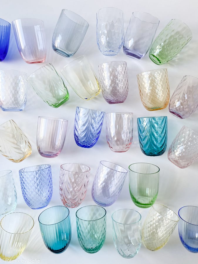 Anna von lipa, Remix von Sofie, Anna von lipa glass, handgeblasenes Glas, handgeblasenes Glas, Trinkglas, Wasserglas, farbiges Glas, Mix- und Mattckglas, Mix & Mattckglas, Becher, Watglas, Wirbelglas, Harlekinglas, Spiralglas, Bambusglas, Olivenglas, Tischbezug, anna von lipa glass, anna von lipa retailer
