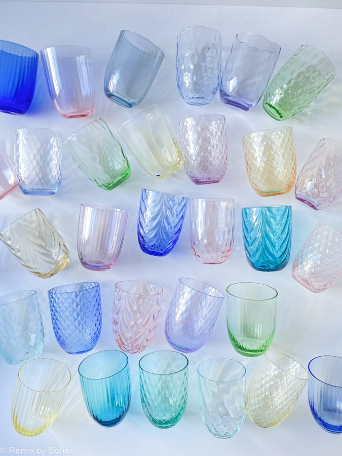 Anna von lipa, Remix von Sofie, Anna von lipa glass, handgeblasenes Glas, handgeblasenes Glas, Trinkglas, Wasserglas, farbiges Glas, Mix- und Mattckglas, Mix & Mattckglas, Becher, Watglas, Wirbelglas, Harlekinglas, Spiralglas, Bambusglas, Olivenglas, Tischbezug, anna von lipa glass, anna von lipa retailer