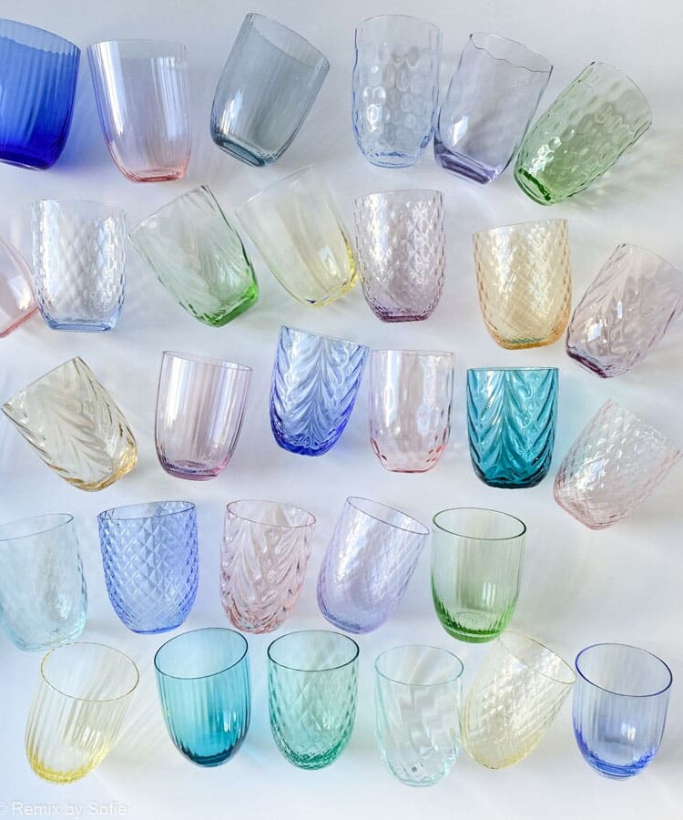 Anna von lipa, Remix von Sofie, Anna von lipa glass, handgeblasenes Glas, handgeblasenes Glas, Trinkglas, Wasserglas, farbiges Glas, Mix- und Mattckglas, Mix & Mattckglas, Becher, Watglas, Wirbelglas, Harlekinglas, Spiralglas, Bambusglas, Olivenglas, Tischbezug, anna von lipa glass, anna von lipa retailer
