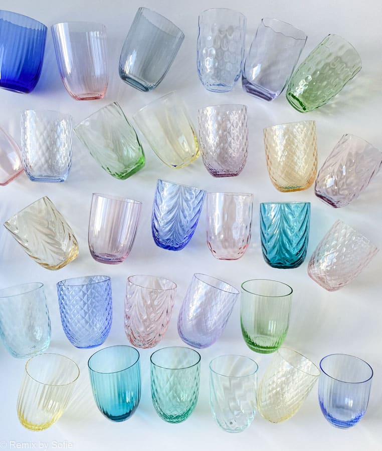 Anna von lipa, Remix von Sofie, Anna von lipa glass, handgeblasenes Glas, handgeblasenes Glas, Trinkglas, Wasserglas, farbiges Glas, Mix- und Mattckglas, Mix & Mattckglas, Becher, Watglas, Wirbelglas, Harlekinglas, Spiralglas, Bambusglas, Olivenglas, Tischbezug, anna von lipa glass, anna von lipa retailer