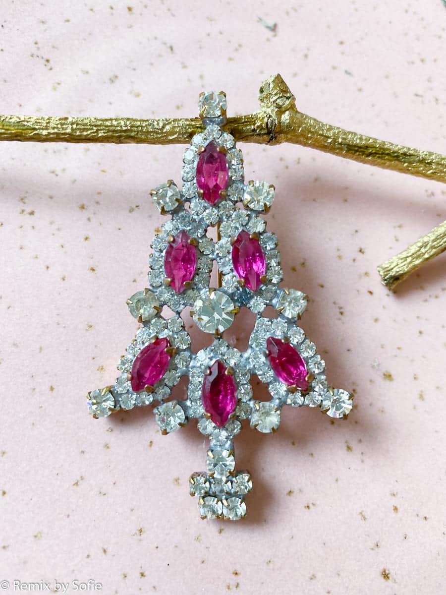 Weihnachtsbaum Brosche, Brosche in Strass, Vintage Brosche,