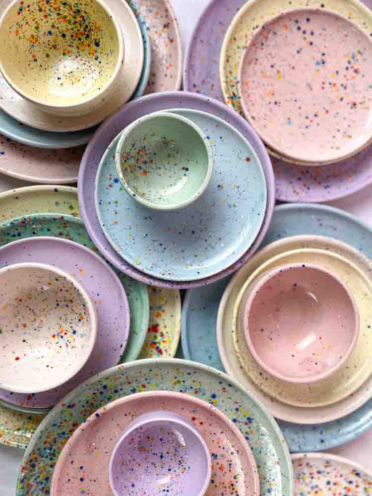 Teller, Ei wieder zu Hause, Abendessen Teller, Frühstück Teller, Wohn-Innenausstattung, buntes Zuhause, Geschirr, Pasteller, Party-Sammlung, Remix von Sofie Konfetti-Serie,