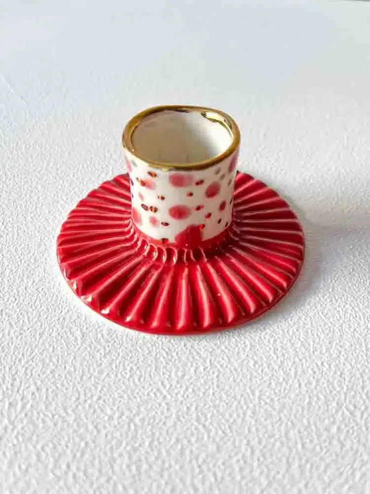 Keramik Kerzenständer, Kerzenständer mit Gold, Galerie Petz, Porzellan Kerzenständer