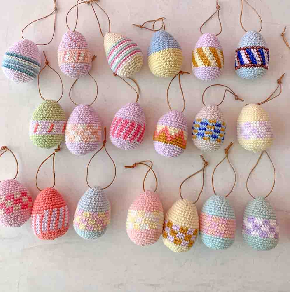 Ostereier, Ostereier, gehäkelte Ostereier, Baumwolleier, gehäkelte Ostereier, Osterornamente, handgemachte Osterornamente.