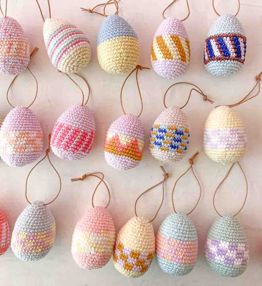 Ostereier, Ostereier, gehäkelte Ostereier, Baumwolleier, gehäkelte Ostereier, Osterornamente, handgemachte Osterornamente.