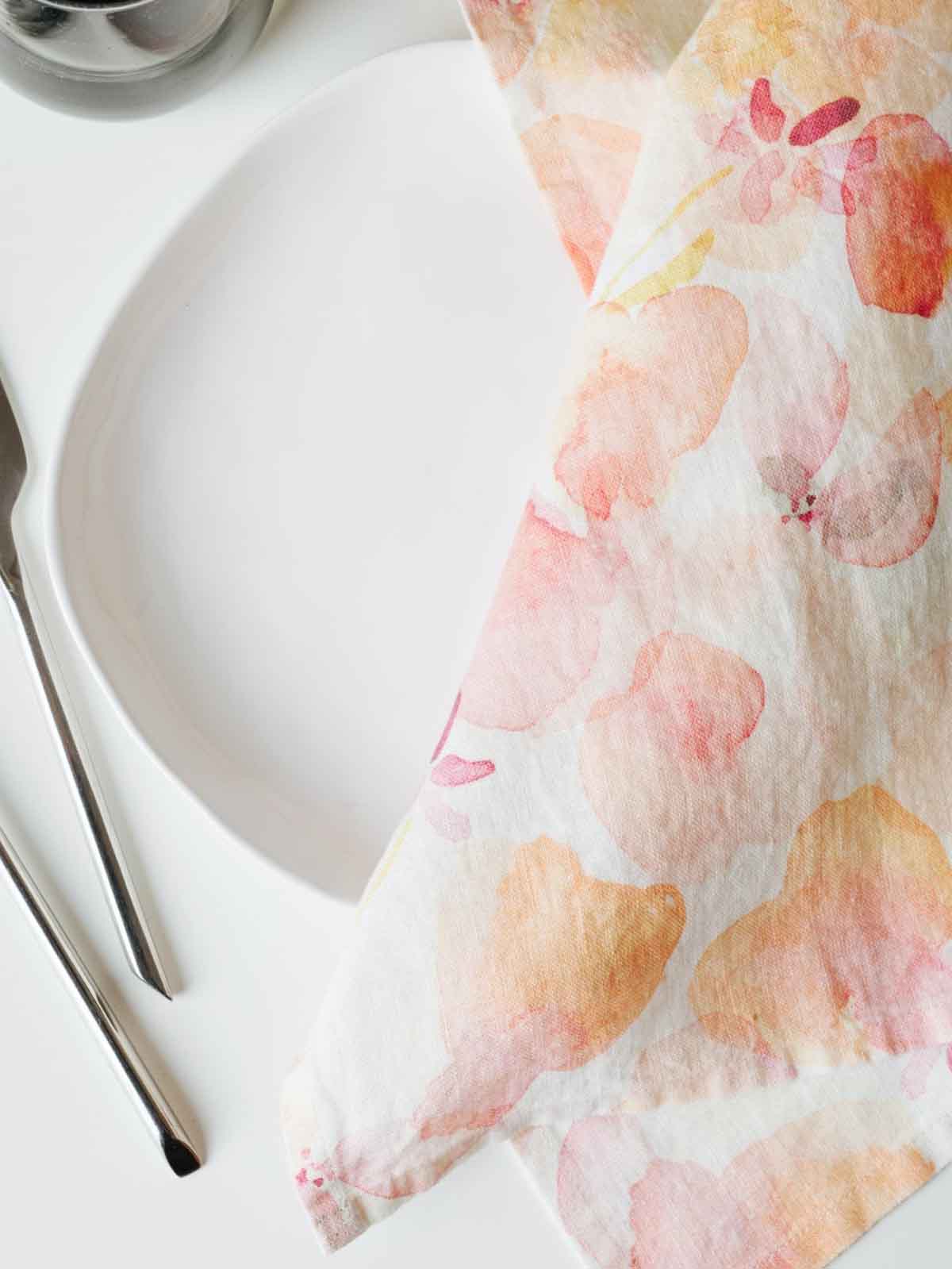 Serviette rosa Blumen, Leinen Tischdecken und Servietten, Leinen, Leinen, Bordeckel, Remix von Sophie, Leinentuch, Leinen Tischdecke, Bio.