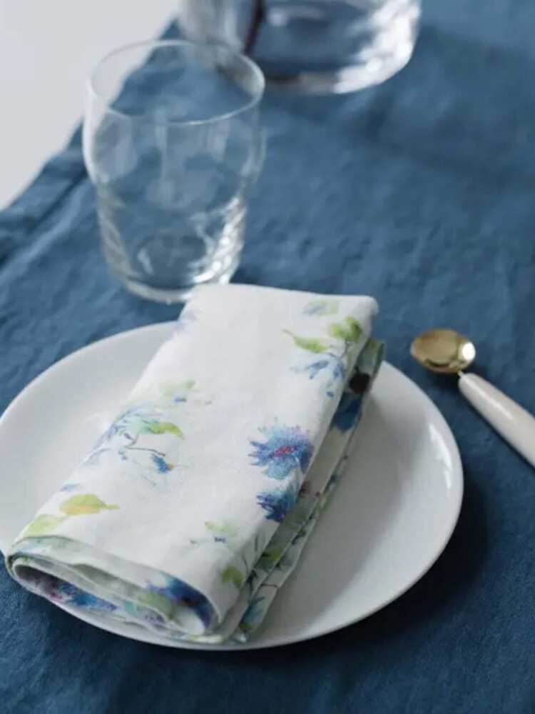 Servietten blauer Blumen, Leinen gesprochene Tischdecken und Servietten, Leinen, Leinen, Tischbedeckung, Remix von Sofie, Leinentuch, Tischdecke in Leinen, Bio