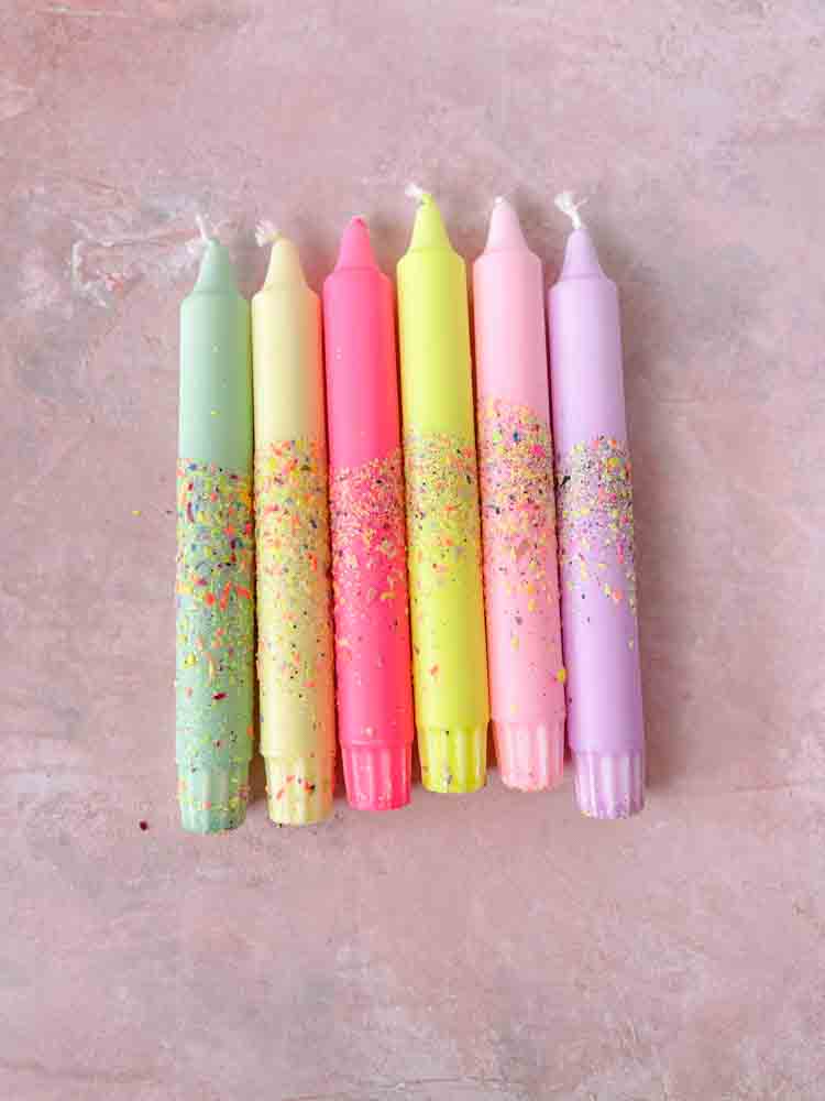Kerzen, Kerzen, handgetauchte Kerzen, lustige Kerzen, dekorative Kerzen, Pastellkerzen, Kerzen mit Glitter, Kerzen mit Konfetti, Kerzen mit Smileys, Remix von Sofie