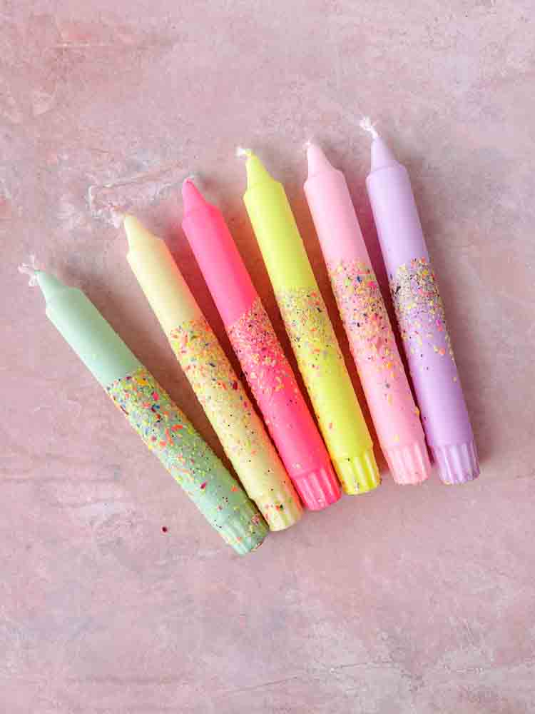 Kerzen, Kerzen, handgetauchte Kerzen, lustige Kerzen, dekorative Kerzen, Pastellkerzen, Kerzen mit Glitter, Kerzen mit Konfetti, Kerzen mit Smileys, Remix von Sofie
