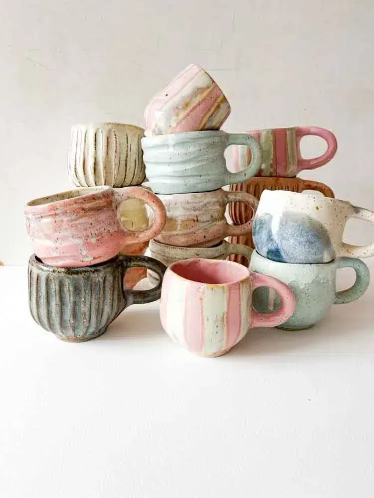Keramikbecher, Keramikbecher, Keramikbecher, Becher mit Griff, Tasse ohne Griff, Espressobecher, Cortadobecher, Tasse, Tassen, Remix von Sofia.