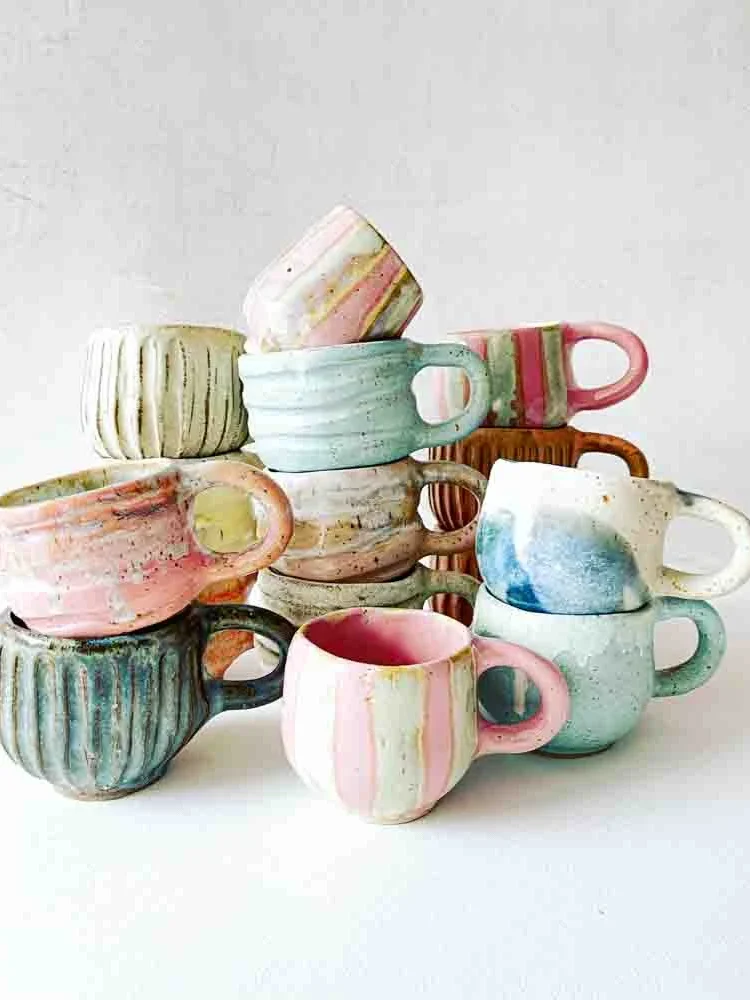 Keramikbecher, Keramikbecher, Keramikbecher, Becher mit Griff, Tasse ohne Griff, Espressobecher, Cortadobecher, Tasse, Tassen, Remix von Sofia.