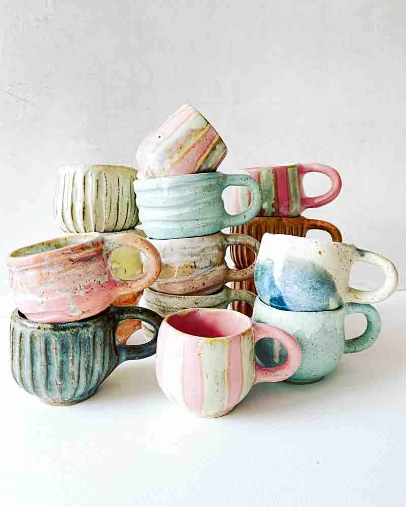 Keramikbecher, Keramikbecher, Keramikbecher, Becher mit Griff, Tasse ohne Griff, Espressobecher, Cortadobecher, Tasse, Tassen, Remix von Sofia.