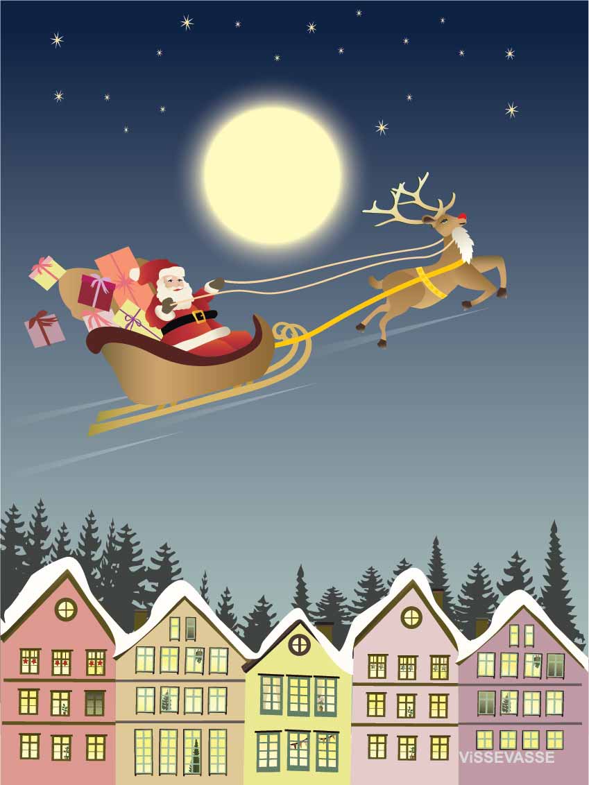 Weihnachtskarten mit Weihnachtsmann und Schlitten