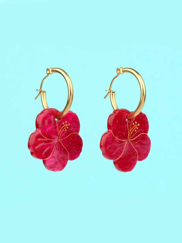 Ohrringe mit Hibiskus in Red Cou Cou Suzette