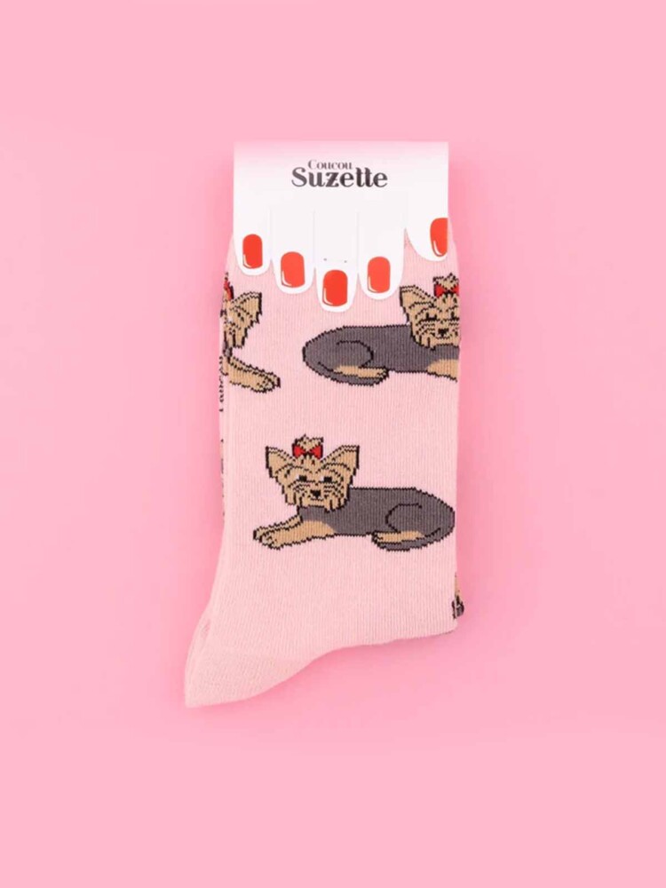 Socken mit Yorkshire Terrie in rosa - Coucou Suzette