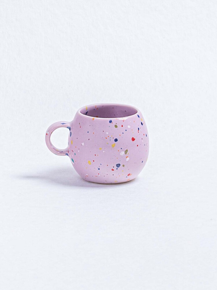 Keramik Tasse in lila mit Konfetti - Egg Back Home