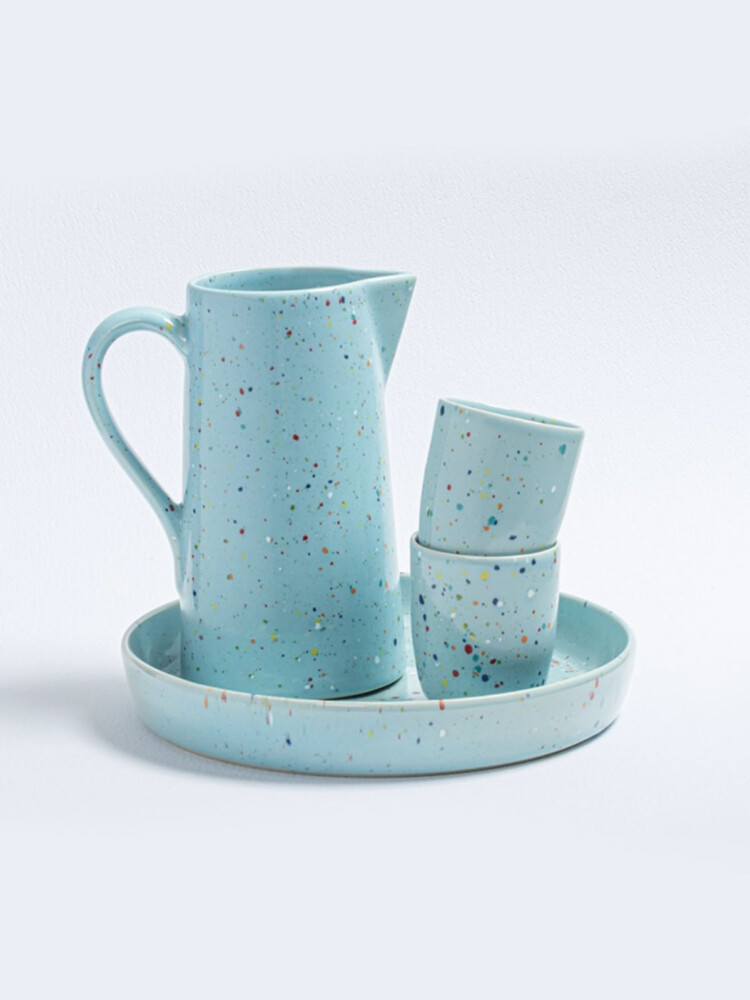 Keramikschale und Kanne 28 cm in blau- Ei Zurück Startseite