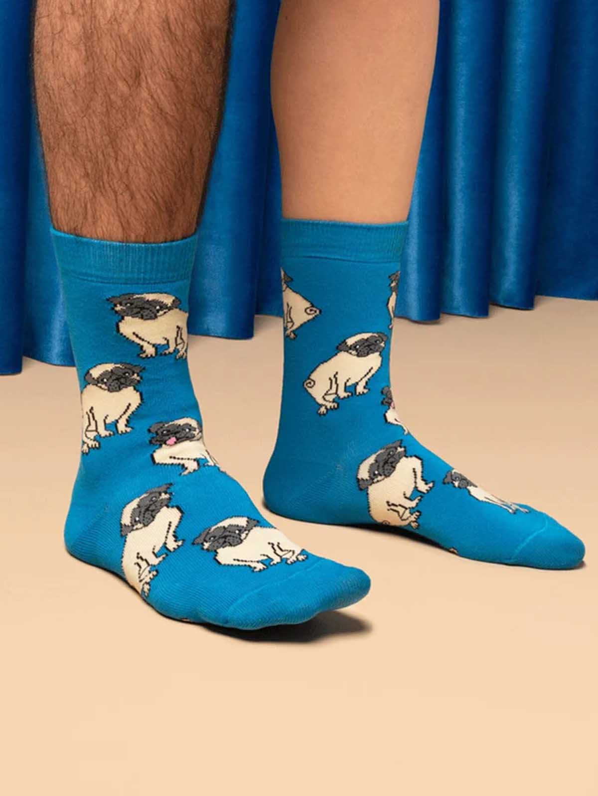 Blaue Baumwollsocken mit Pug - Coucou Suzette