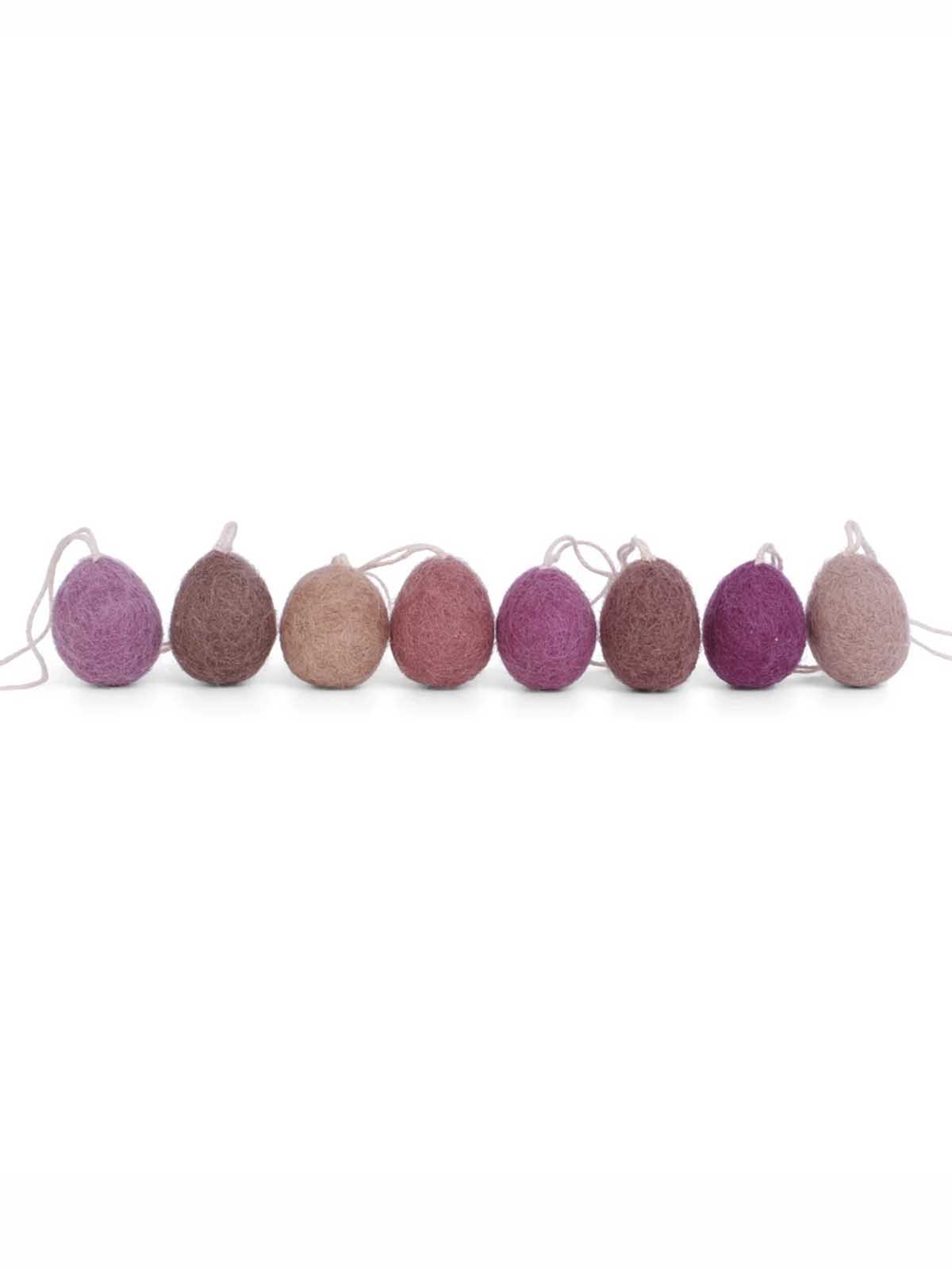 Fairtrade Filzwolle Osterschmuck - 8 Ostereier in rosa und lila Farben - Gry & Sif