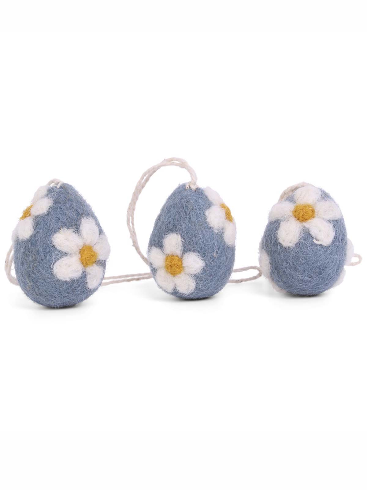 Fairtrade Filzwollen Ornamente - 3 g mit Margueriten in Filz - Gry & Sif