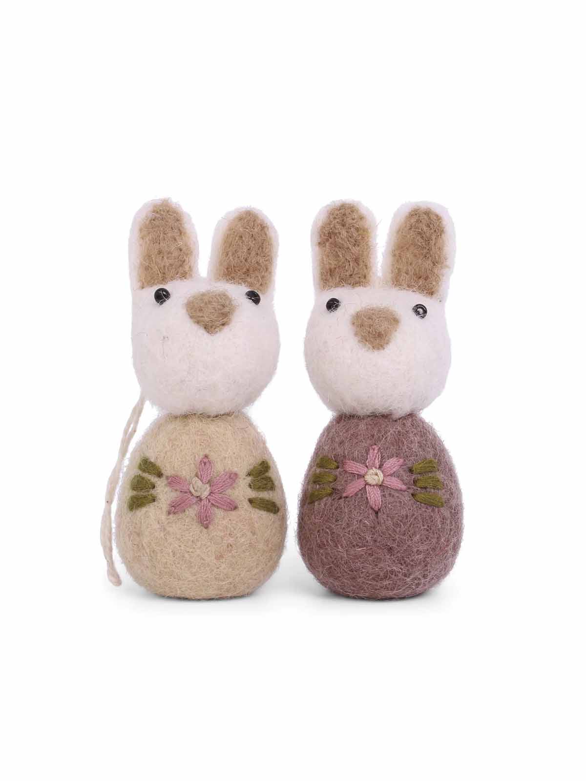 Fairtrade Osterdekorationen aus Filzwolle - Kaninchen in rosa und beige - Gry & Sif