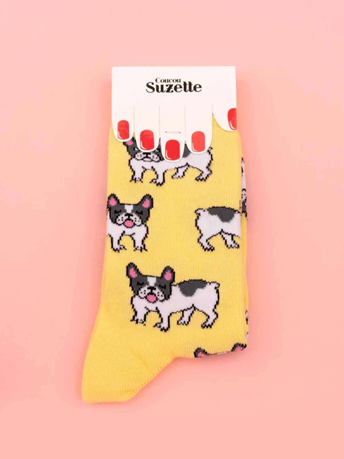 Baumwollsocken mit hellgelben Bulldoggen - Coucou Suzette - Coucou Suzette