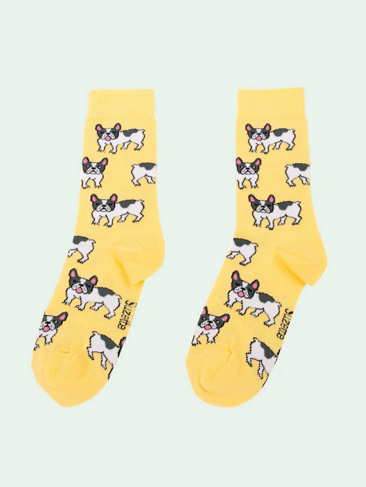 Hellgelbe Socken mit Bulldoggen - Coucou Suzette