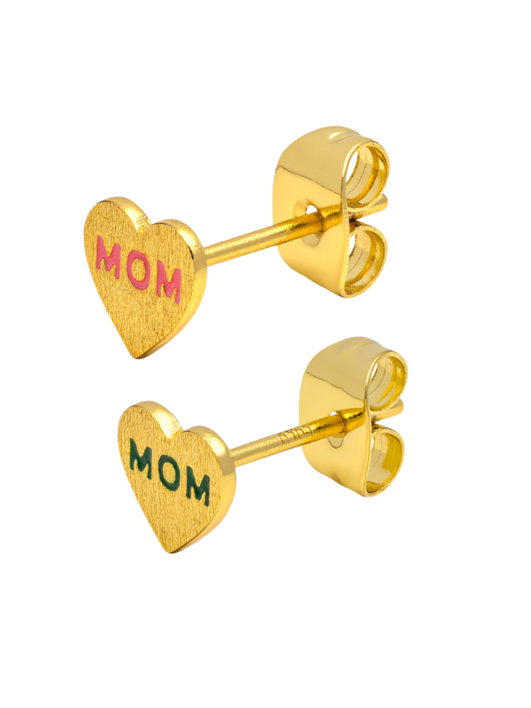 Ohrringe lululu copenhagen mom in vergoldetem Messing und grünen Buchstaben
