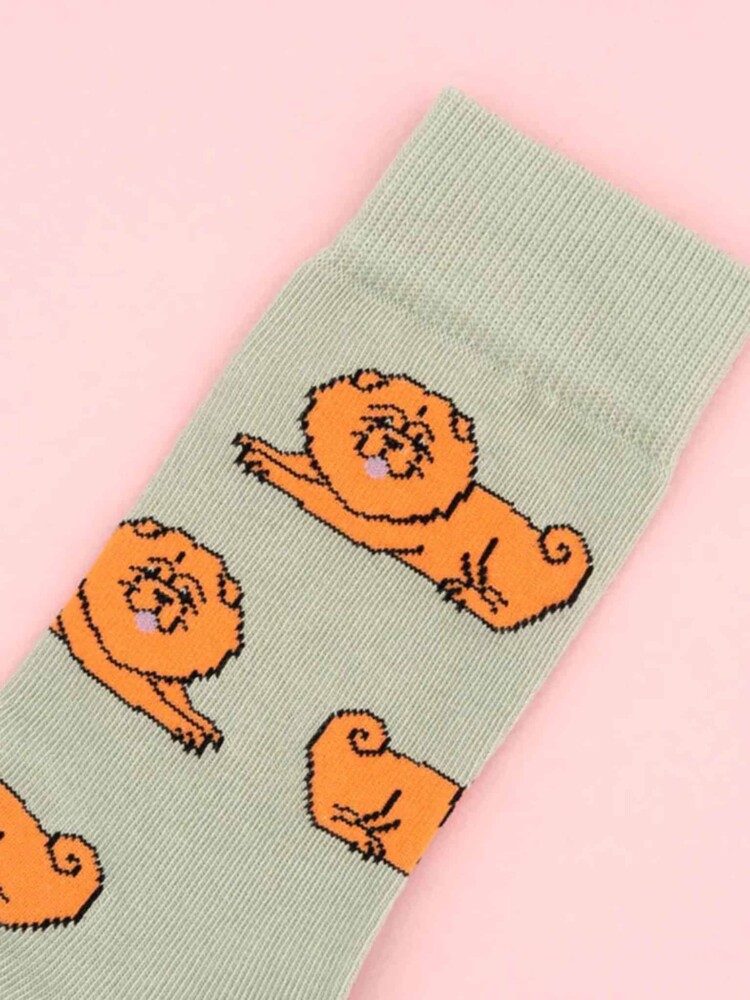hellgrün mit Chow Chow Strümpfen, Strümpfen mit Hunden, Remix von Sofie, Cou Cou Suzette, Strümpfen, Strümpfen in Baumwolle, Italienische Baumwolle, Strümpfen aus Baumwolle,