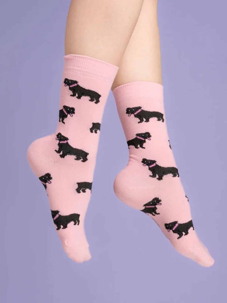 rosa mit Staffordshire Bull terrie Strumpf, Strümpfe mit Hunden, Remix von Sofie, Cou Cou Suzette, Strümpfe, Strümpfe in Baumwolle, italienische Baumwolle, Strümpfe aus Baumwolle hergestellt,