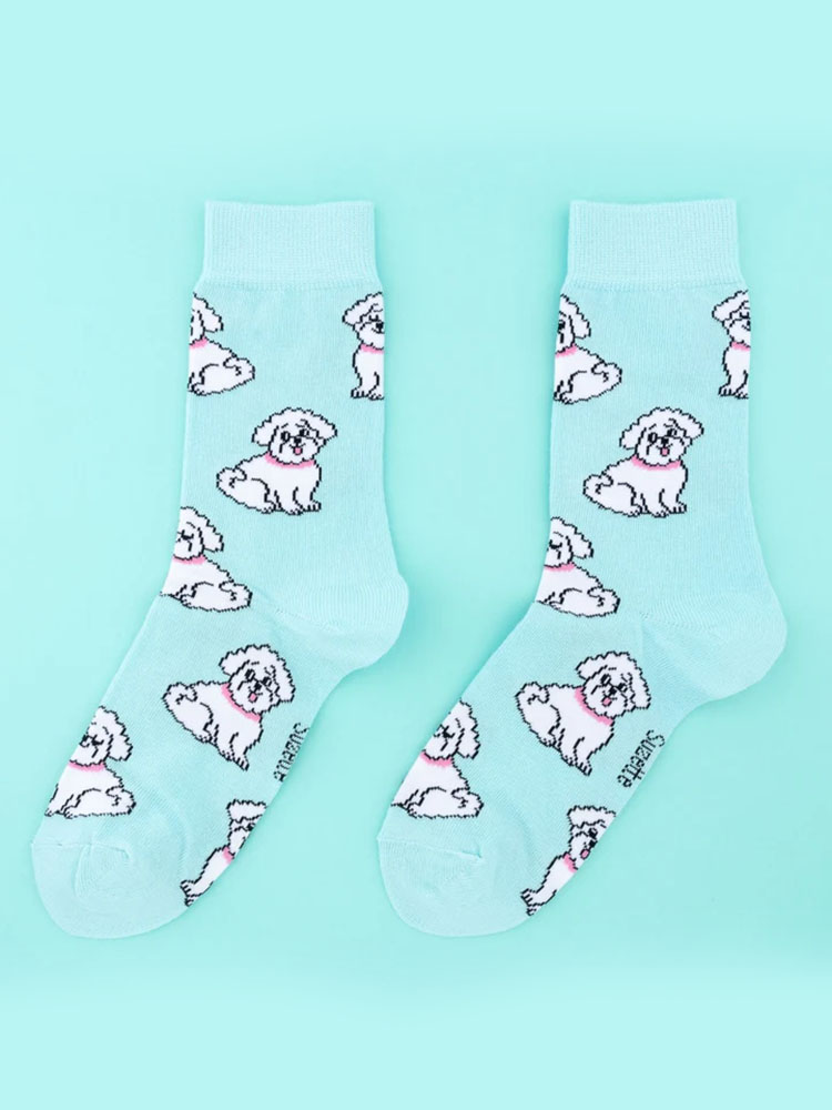 Mintgrün mit Bichon-Strumpf, Strümpfe mit Hunden, Remix von Sofie, Cou-Cou-Suzette, Strümpfe, Strümpfe in Baumwolle, italienische Baumwolle, Strümpfe aus Baumwolle,