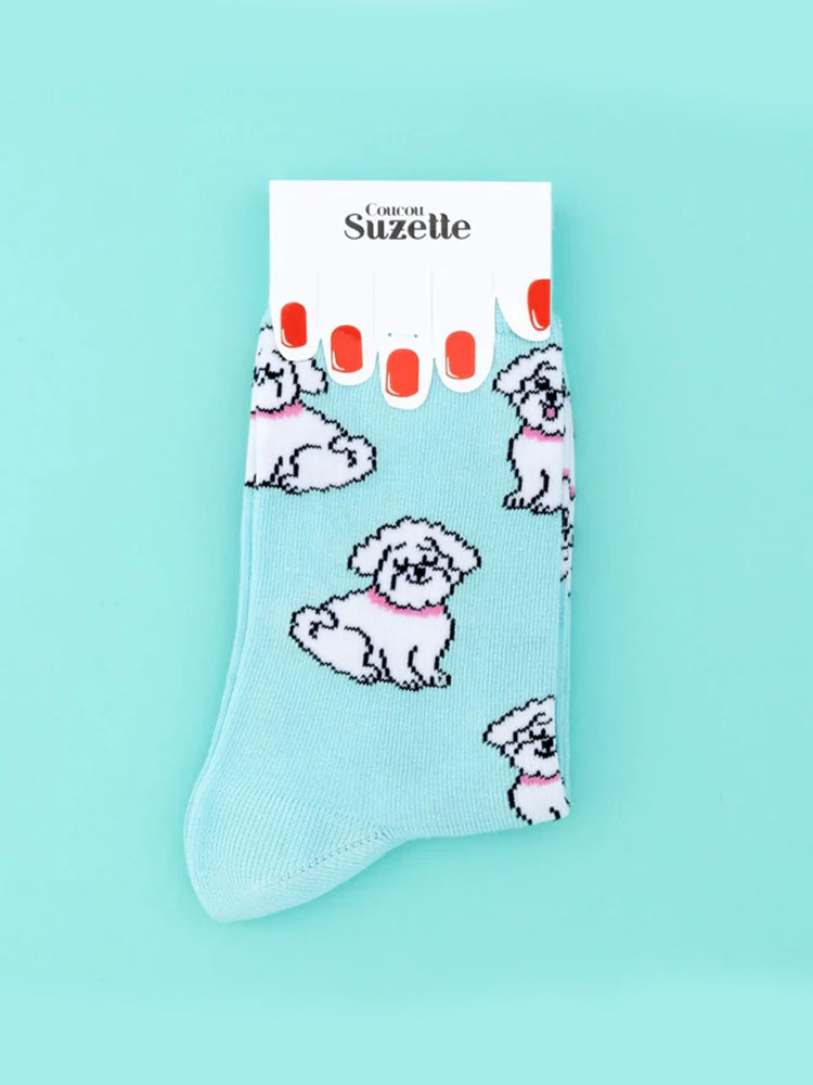 Mintgrün mit Bichon-Strumpf, Strümpfe mit Hunden, Remix von Sofie, Cou-Cou-Suzette, Strümpfe, Strümpfe in Baumwolle, italienische Baumwolle, Strümpfe aus Baumwolle,